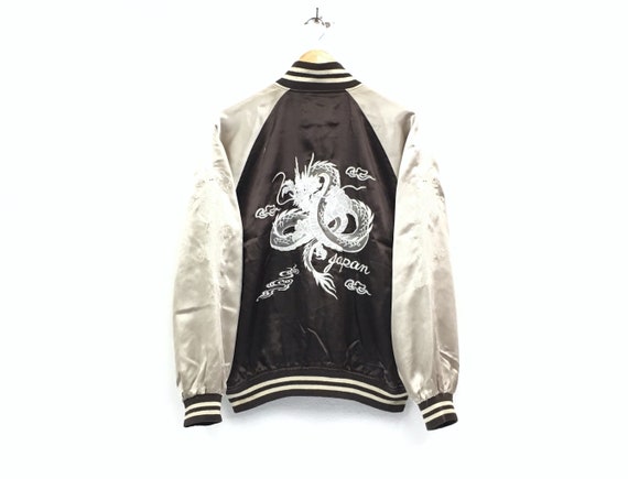 Vintage Sukajan embroidery white dragon logo japan