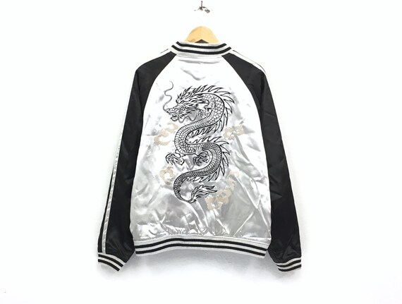 Vintage Sukajan embroidery black dragon logo japan