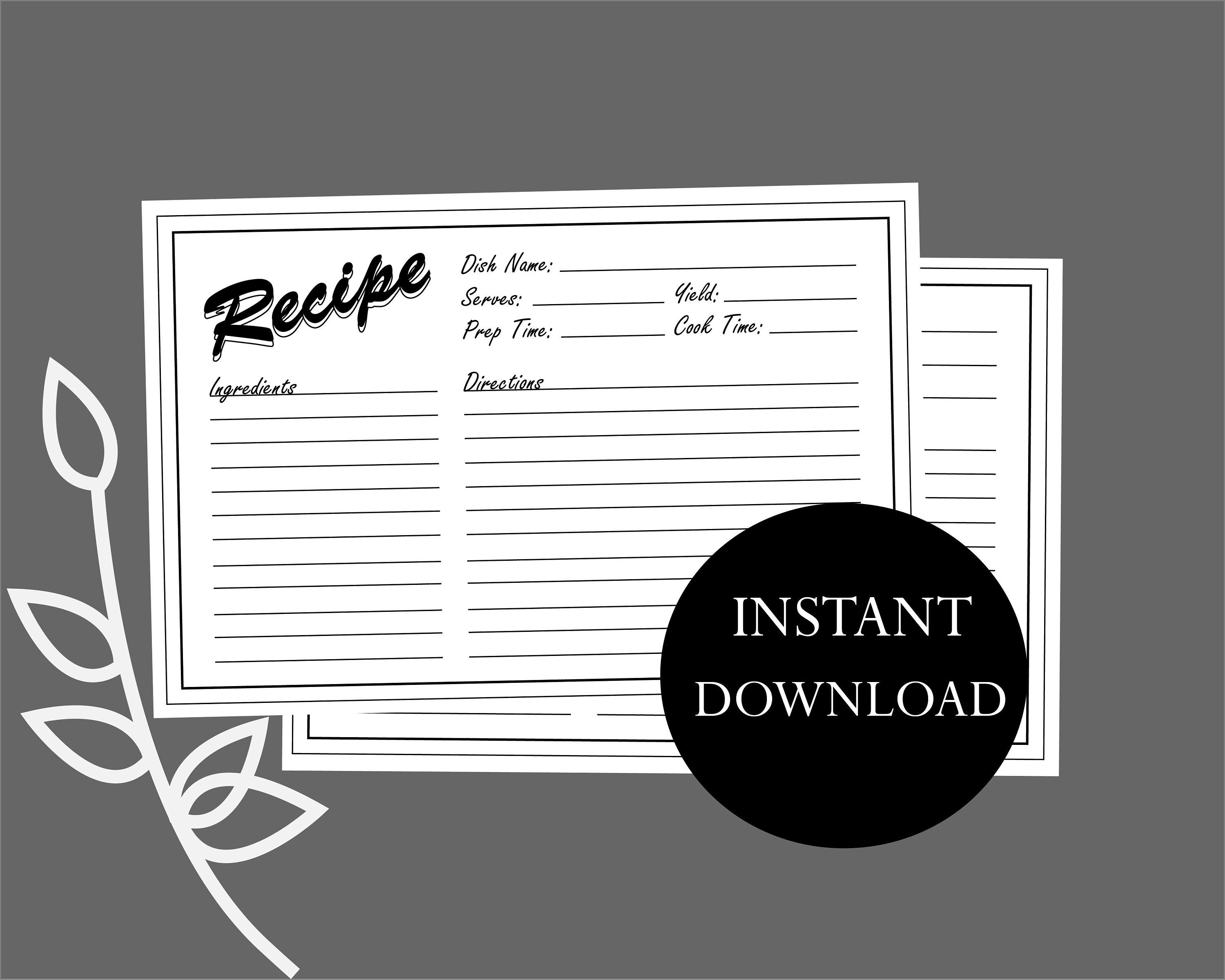 Black&amp;White Recipe Card Printable Printable recipe card | Etsy