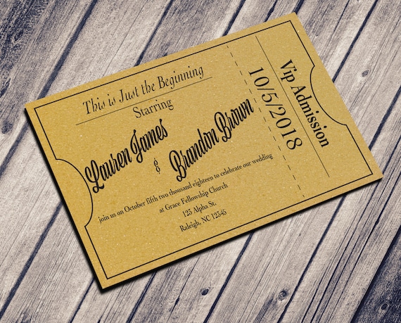 theater ticket wedding invitation rustic wedding invitation etsy