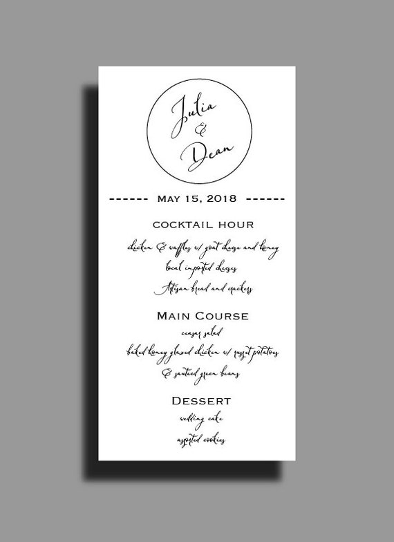 Wedding Reception Menu Wedding Stationery Name Menu Etsy