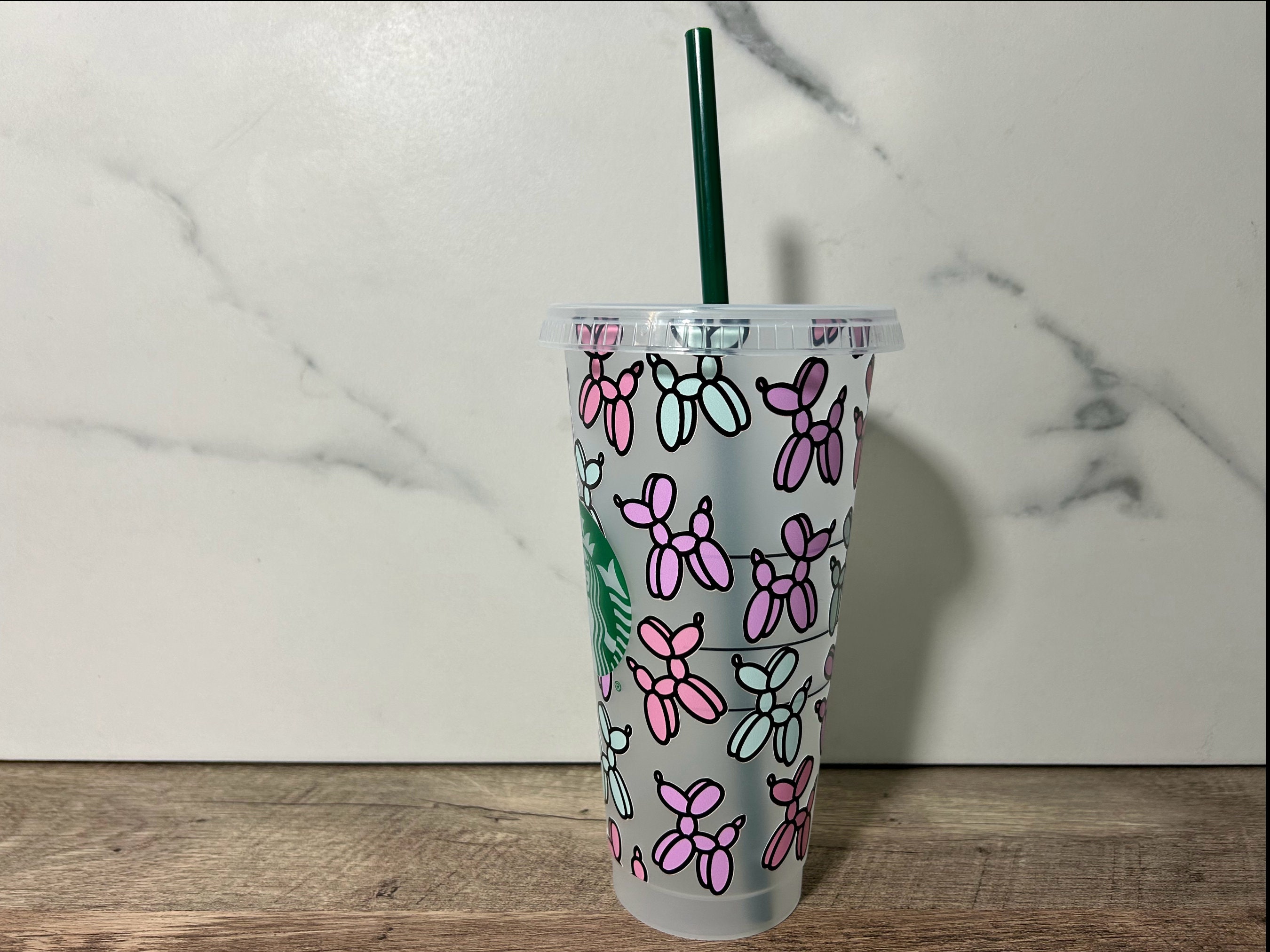 Pastel Balloon Animal Cup, Starbucks Cold Cup with Straw, Cold Cup Tumbler,  Full Wrap, Gift for Friend, Balloon Dog, Carnival, Stocking