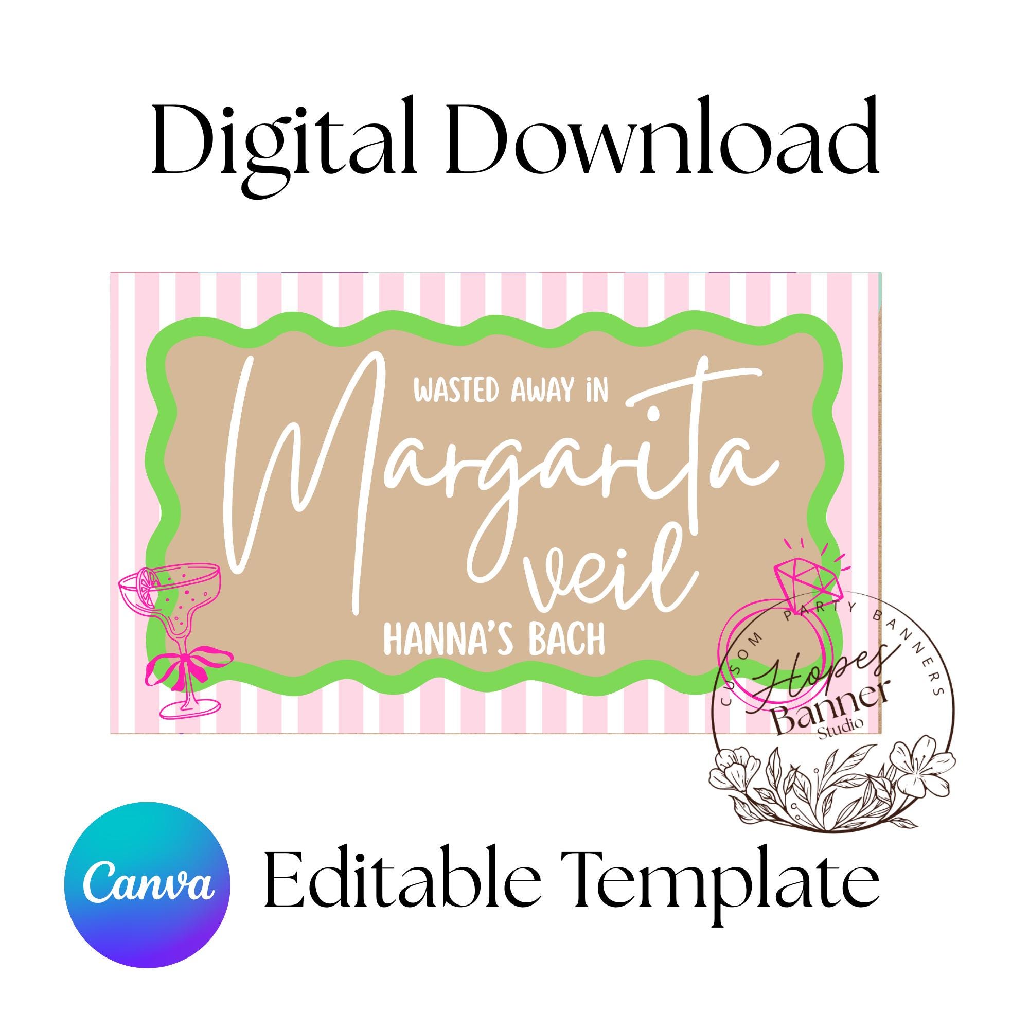 Margarita Veil Bachelorette Banner Template, Hand-painted Design ...