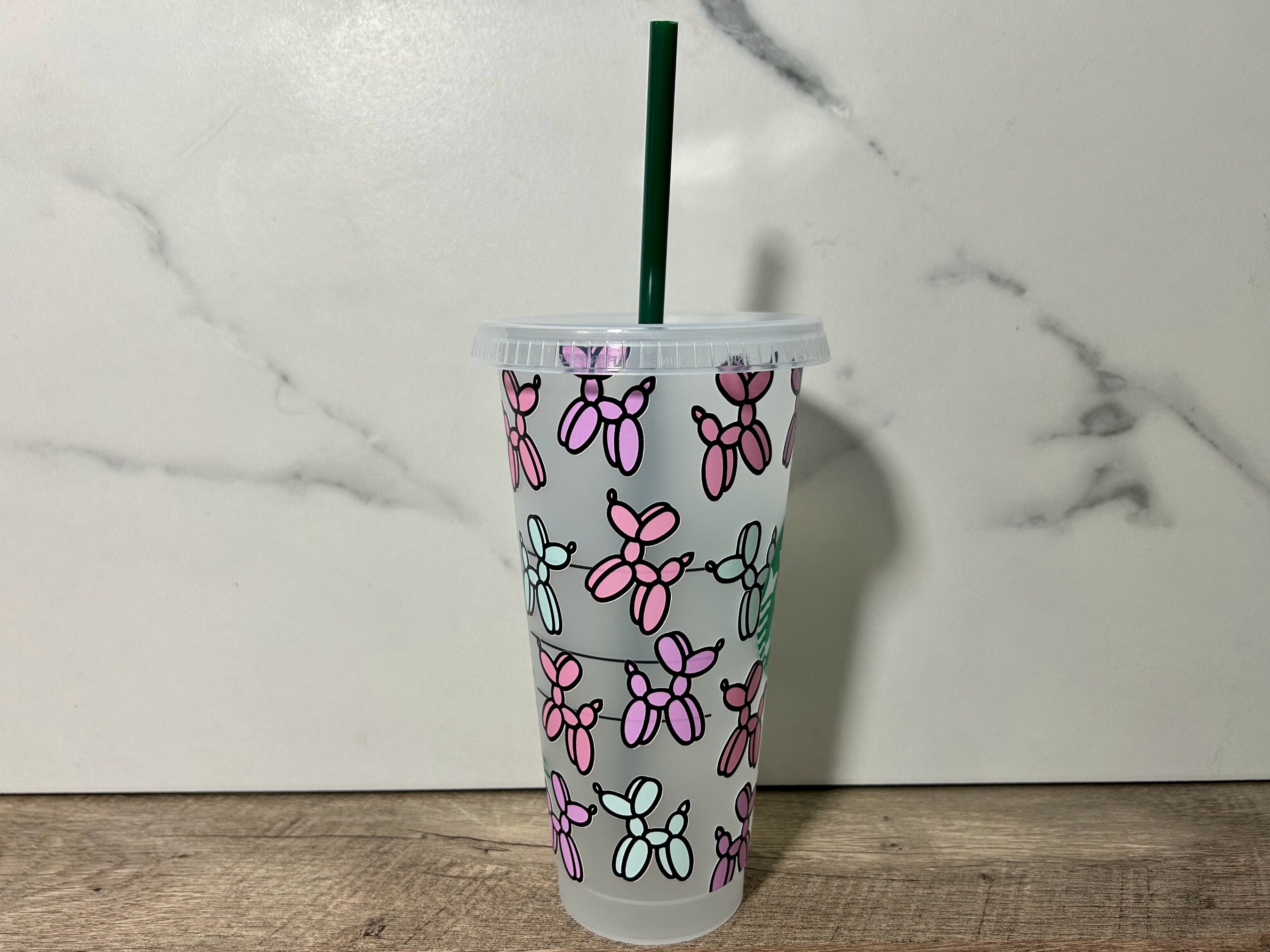 Pastel Balloon Animal Cup, Starbucks Cold Cup with Straw, Cold Cup Tumbler,  Full Wrap, Gift for Friend, Balloon Dog, Carnival, Stocking