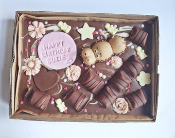 Personalised Birthday Chocolate with a Name a favourite treats. Handmade Custom made chocolate slab.