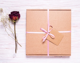 Lot of 8 pcs 8x8 inch Mini Kraft Carton Mailer Box with Cover, Folded Case, Gift Packaging.