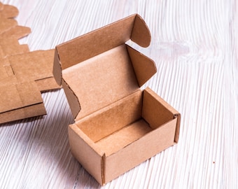 Lot of 50 pcs 2 x 1 x 1 inch Mini Brown Kraft Carton Box with Cover, Folded Case, Gift Packaging, Cardboard Bomboniere.