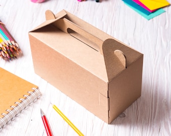 Lot of 7 pcs 4x8.5 inch treat Box with handle, Folded Case, Gift Packaging, Ideas for Birthday or Wedding Party