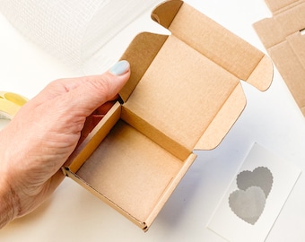 Lot of 40 pcs 2.5 x 2.5 x 1 inch Mini Brown Kraft Carton Box with Cover, Folded Case, Gift Packaging, Cardboard Bomboniere.