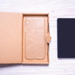 Lote de 20 cajas de correo de cartón marrón de 7x4x0,5 pulgadas con cubierta, estuche plegado, estuche para teléfono celular, paquete para teléfono inteligente, embalaje, envoltura