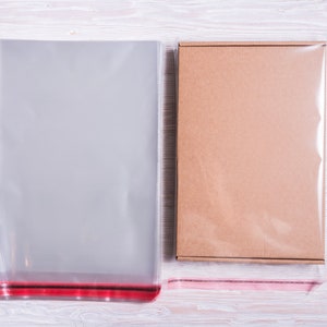 100 pcs A4 21.5 x 300 Clear Self Adhesive Cello Polypropylene Bags, Re-sealing 215 x 300 mm.