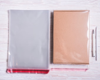 100 pcs A4 21.5 x 300 Clear Self Adhesive Cello Polypropylene Bags, Re-sealing 215 x 300 mm.