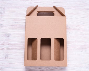 11 pcs Kraft Carton small 0.33 L Carrier, Holder, Box with handle, Gift Packaging for 3 x 0.33 L bottles.