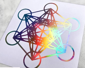 Large 11.5 Size Metatron/'s Cube Window Decal Sticker Prismatic Rainbow Gold or Silver Vinyl