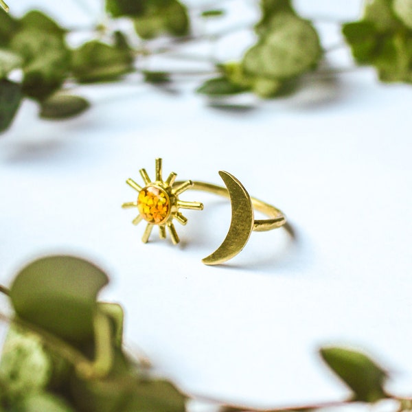 GOLD SUN RING - Rising Sun Ring - Handmade Sun And Moon Boho Ring - Celestial Adjustable Ring - Engagement Ring Gift