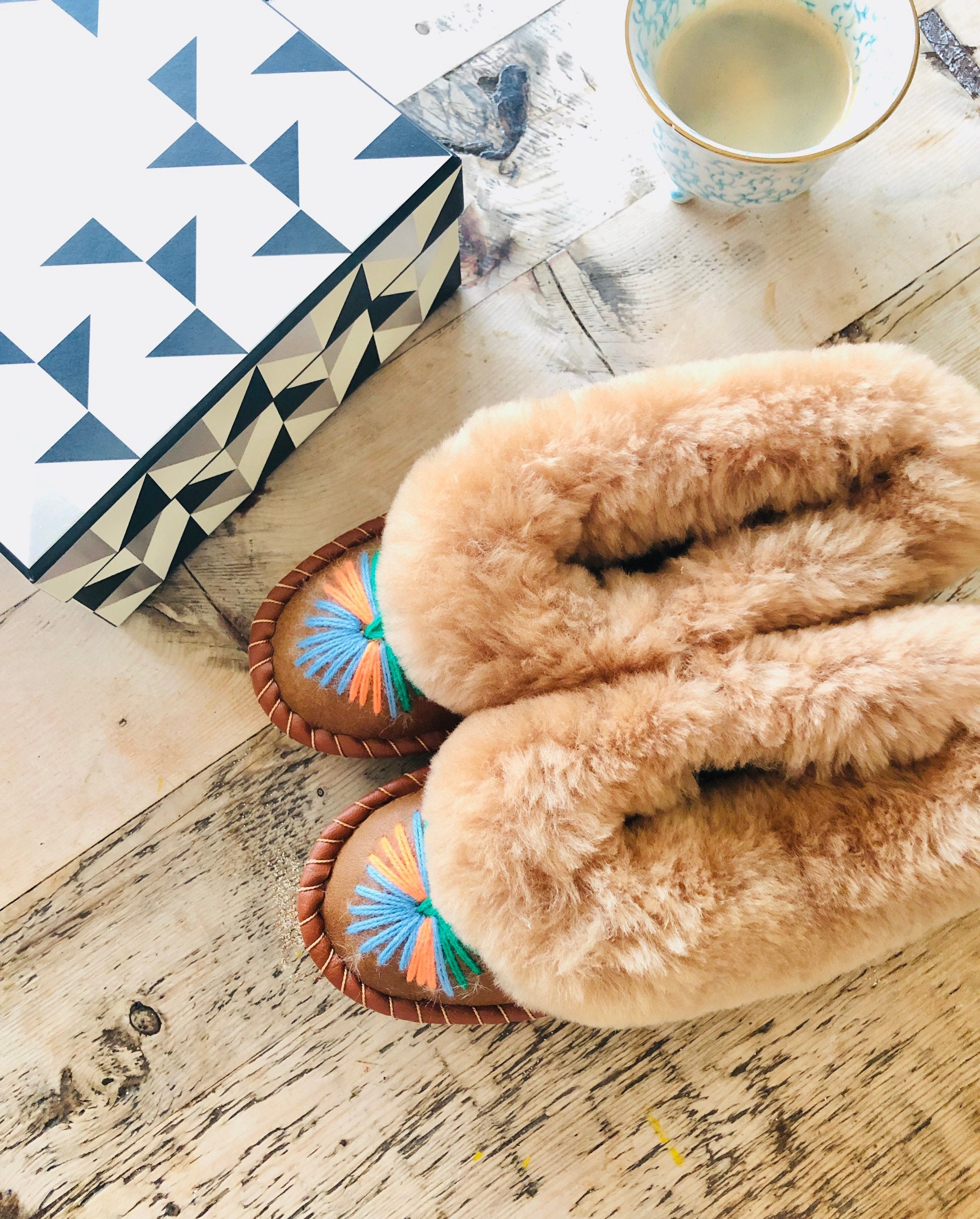 Handmade Sheepskin slippers moccasins sheepskin and wool Etsy