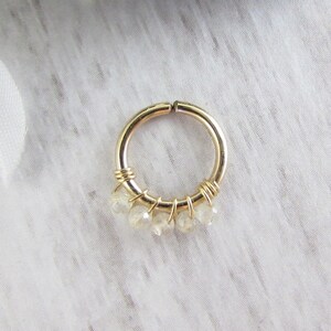 14k Yellow Gold Stone Cartilage Earring, Seamless Ring, Gold Endless Hoop, Dainty Gold Hoop, Infiniti Hoop, Gold Earring, Stone Earring