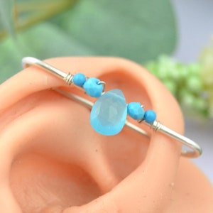 Teardrop Industrial Piercing, Seamless Industrial Bar, Gemstone Industrial Jewelry, Industrial Barbell, Pierced Ear Bar, Cartilage Earring