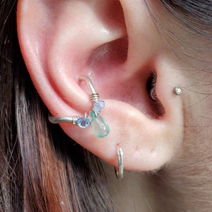 Piercing de cartilagem de prata em forma de V com cristal de cura - 14g 16g 18g 20g Anel sem costura - Conch Tragus Helix Nose Hoop - Endless Hoop