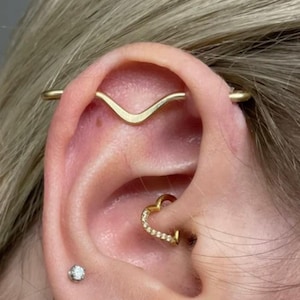 14k Yellow Gold Fill Smooth V Seamless Industrial Piercing - 20ga 18ga 16ga 14ga 12ga