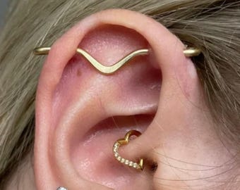 14k Yellow Gold Fill Smooth V Seamless Industrial Piercing - 20ga 18ga 16ga 14ga 12ga