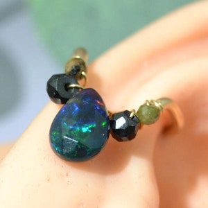 Black Opal Conch Earring, Gemstone Conch Hoop, Conch Piercing, Conch Ring, Endless Earring, Seamless Ring, Cartilage Earring, Cartilage Hoop