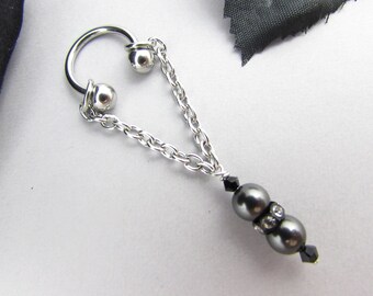 Black Crystal Clit Ring Clit Chain Silver Surgical Steel Long Dangle Clit Chain Captive Nipple Ring Earring 14g Body Jewelry Black Crystal Clit Ring Clit Chain Silver Surgical Steel Long Dangle Clit Chain Captive Nipple Ring Earring 14g Body Jewelry
