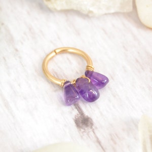 Healing Crystal Yellow Gold Cartilage Piercing - 14k Gold Fill - 14g 16g 18g 20g Seamless Ring - Rook Earring - Gauged Earring - Daith Ring