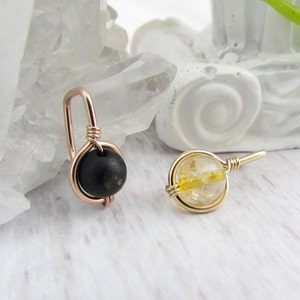 14k Gold Small Non Dangle Stone Belly Ring - Yellow Rose White - 16g 18g 20g Dainty Belly Button Ring - Cartilage Hook - Small Body Jewelry