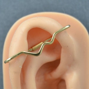 Solid Yellow Gold Smooth Mountain Industrial Piercing, Seamless Industrial Bar, Industrial Barbell, Pierced Ear Bar, Cartilage Earring