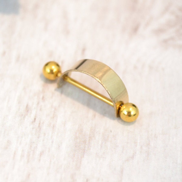 Dainty Yellow Gold Cartilage Cuff - Barbell Cuff - Cartilage Earring - Helix Ear Barbell - Conch Barbell - Pierced Cuff - 16g 14g Barbell