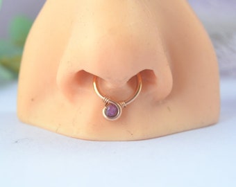 Greecian Hellene Ruby Septum Ring, Gemstone Septum Hoop, Septum Piercing, Nose Ring, Cartilage Hoop, Endless Hoop, Seamless Ring