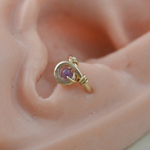 Greecian Hellene Amethyst Tragus Earring, Gemstone Tragus Hoop, Tragus Piercing, Tragus Piercing, Cartilage Earring, Cartilage Hoop