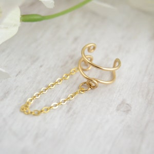 Chain Gold Ear Cuff - No Piercing Earring - Double Ear Band - Fake Conch Earring - Stone Ear Band - Ear Wrap - Ear Jacket - Fake Earring