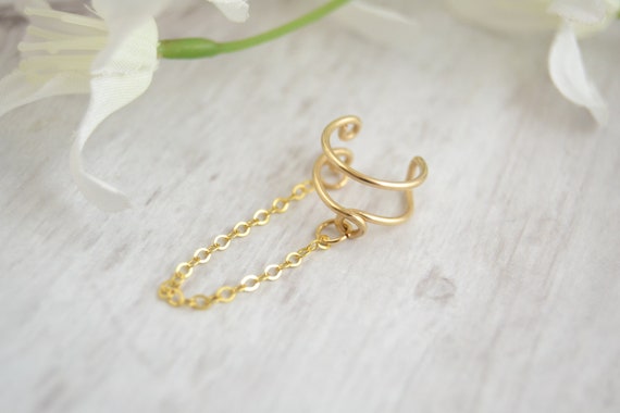 Chain Gold Ear Cuff No Piercing Earring Double Ear Band - Etsy