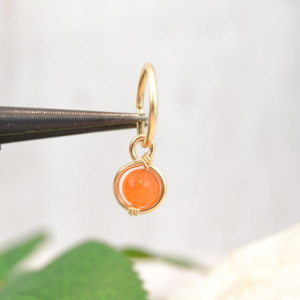 Gold Small Dainty Dangle Stone Belly Ring - 14k Yellow Gold Fill - 14g 16g 18g, 20g Dainty Belly Button Ring - Belly Piercing Removeable