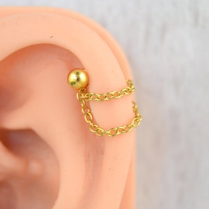 Dainty Gold Layered Chain Cartilage Cuff - Helix Earring - 16g 14g Barbell Cuff - Cartilage Earring - Ear Barbell - Pierced Cuff -Chain Cuff