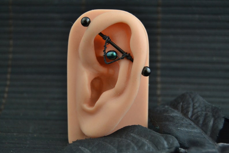 Pearl Black Industrial Barbell 14g 316L Stainless Steel Etsy