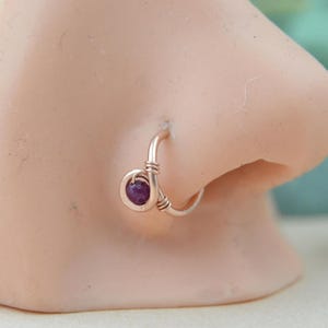 Grecian Gemstone Loop Nose Ring, Nose Hoop, Nose Piercing, Cartilage Ring, Endless Hoop, Seamless Ring, Gemstone Nose Hoop, Nostril Piercing