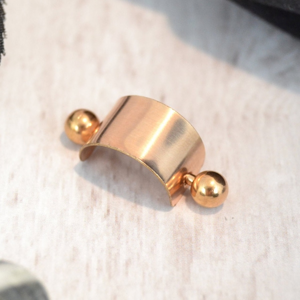 Rose Gold Cartilage Cuff - Barbell Cuff - Cartilage Earring - Helix Earring - Ear Barbell - Conch Earring - Pierced Cuff - 16g 14g Barbell