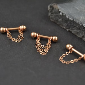 Cable Chain Cartilage Earring, Rose Gold Cartilage Piercing, Cartilage Jewelry, Cartilage Barbell, Straight Barbell, Single/Double/Triple