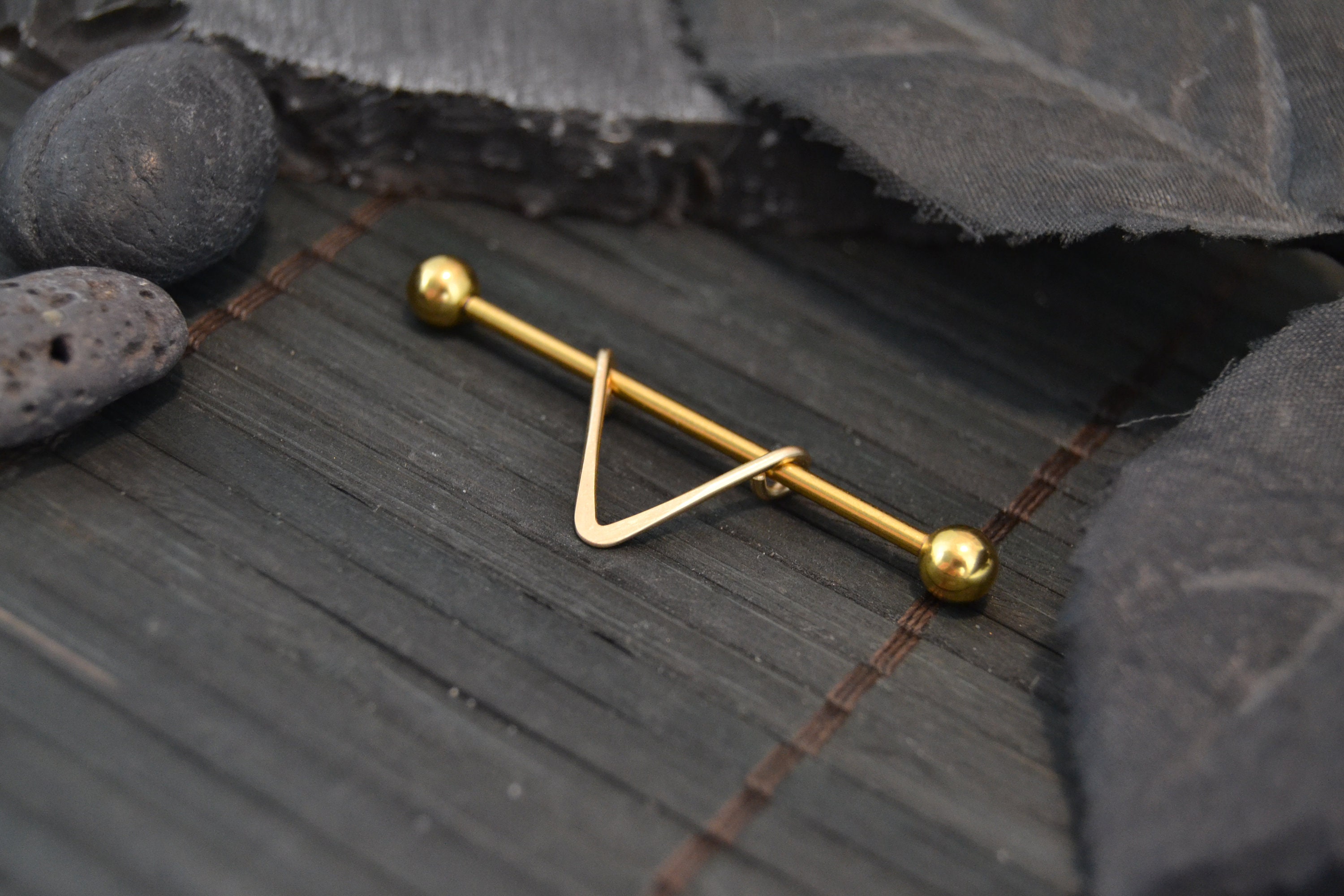 Gold Hammered V Industrial Barbell - 14g IP 316L Stainless Steel Industrial Piercing - 34mm Barbell - Double Ear - Custom Industrial