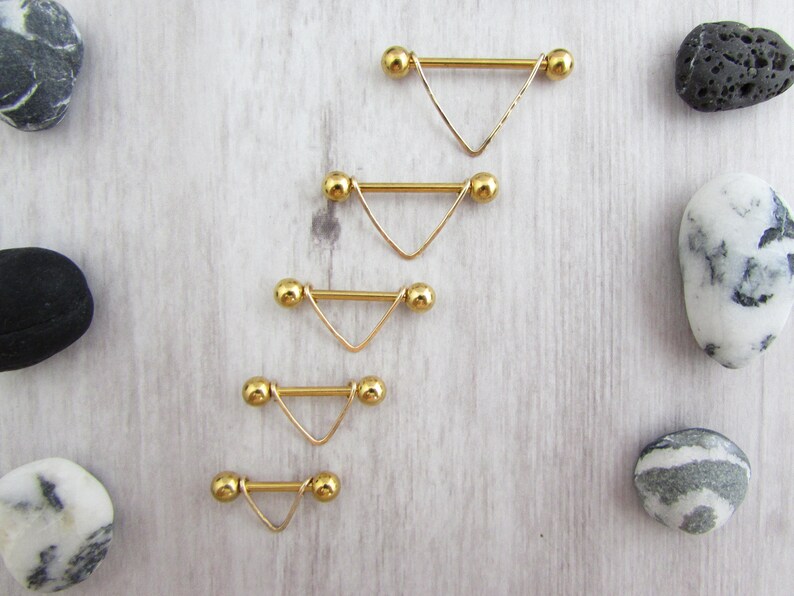 14g Gold Minimalist Textured V Nipple Shield 12mm 14mm 16mm 19mm 22mm Barbell 316L Stainless Steel Nipple Ring Nipple Ring Barbell