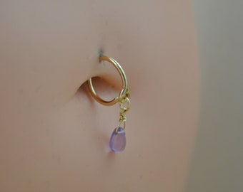 Grecian 14k Gold Dangle Belly Button Ring, Gemstone Belly Ring, Seamless Belly Piercing, Hoop Belly Ring, Endless Belly Button Ring, Navel