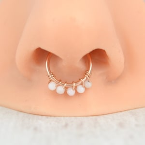 Anel de septo com pedra dourada - Argola de septo com preenchimento de ouro 14k, amarelo rosa - 14g 16g 18g Anel de cartilagem - Piercing de septo - Anel sem costura - Argola sem fim