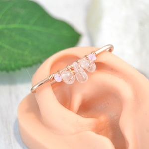 14k Gold Healing Crystal Seamless Industrial Bar, Solid Gold Industrial Piercing, Industrial Barbell, Double Piercing, Ear Bar