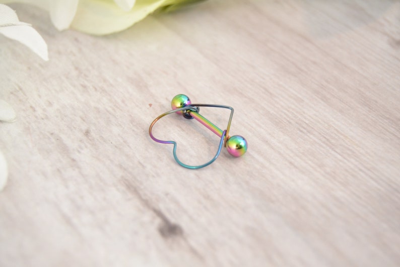 Niobium Heart Nipple Shield Valentine/'s Gift Gift for Her Rainbow Heart Nipple Ring PvD 316L Stainless Steel 14g Barbell