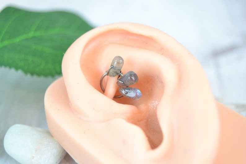 14g 16g 18g 20g Seamless Ring Rook Earring Daith Ring Gauged Earring Healing Crystal Niobium Cartilage Piercing Nickel Free Hoop
