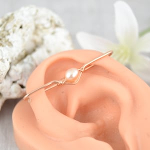 14k Rose Gold V Pearl Industrial Piercing, Seamless Industrial Bar, Industrial Barbell, Double Industrial, Pierced Ear Bar, Double Ear Bar