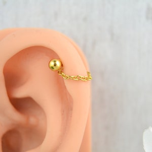 Dainty Gold Chain Cartilage Cuff - Helix Earring - 16g 14g Barbell Cuff - Cartilage Earring - Ear Barbell - Pierced Cuff - Chain Cuff